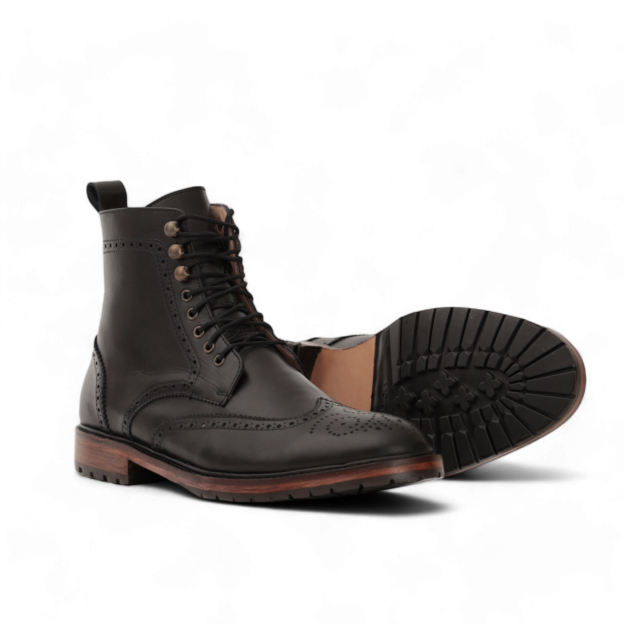 Combat Boots – Cuir lisse Noir brogue - Ayilmas