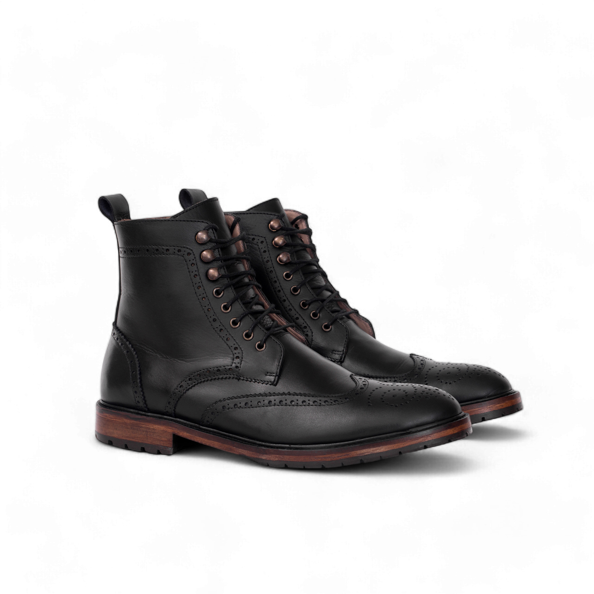Combat Boots – Cuir lisse Noir brogue - Ayilmas