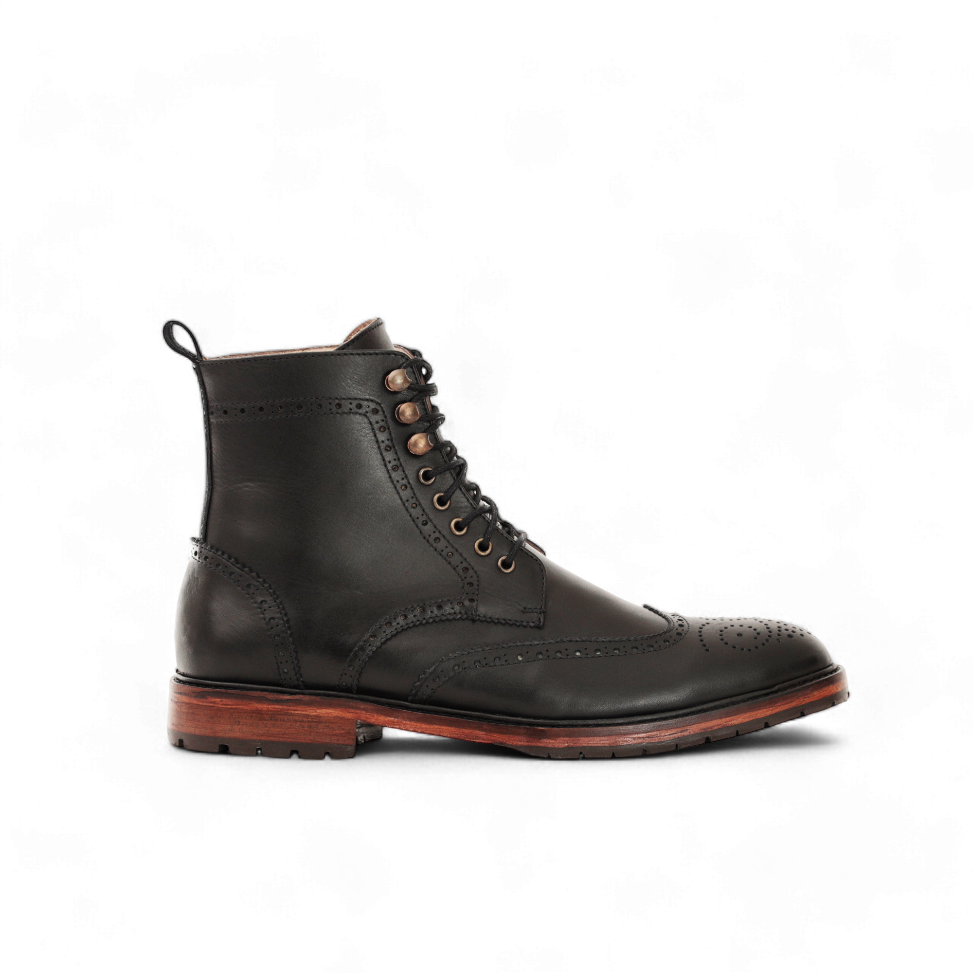 Combat Boots – Cuir lisse Noir brogue Ayilmas - Main Image