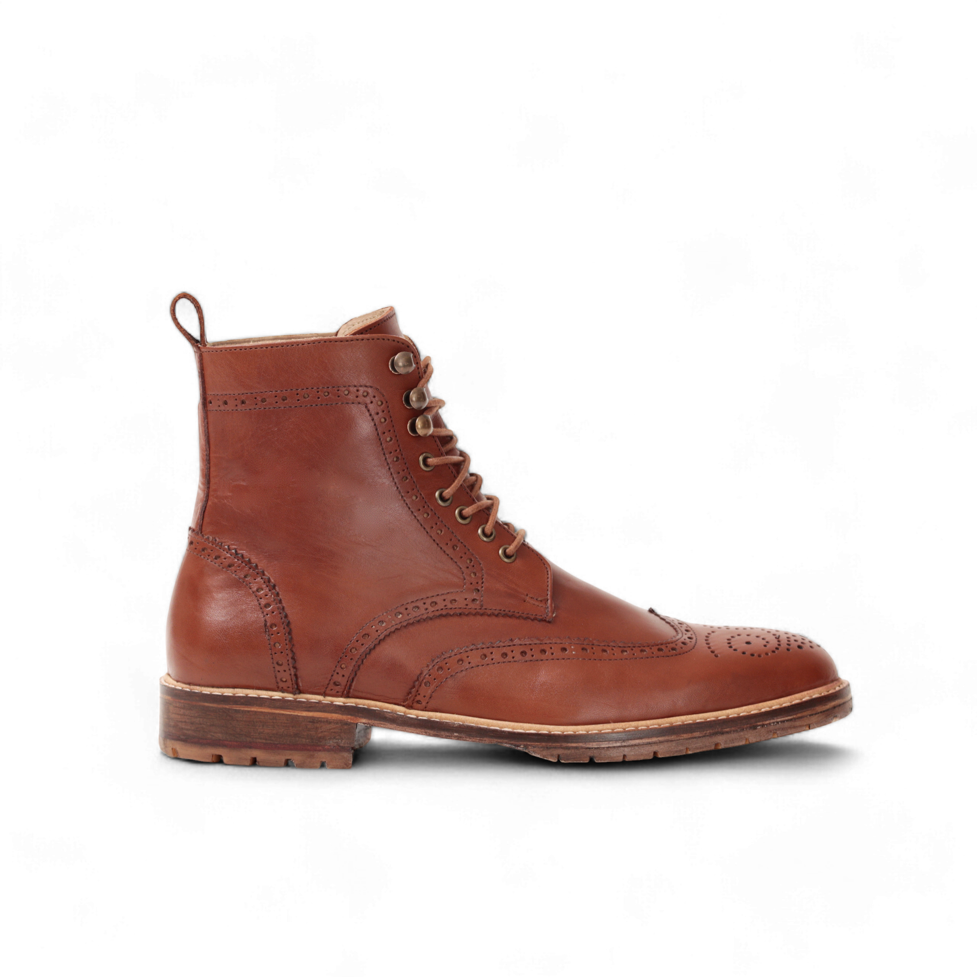 Combat Boots – Cuir lisse Tabac brogue - Ayilmas