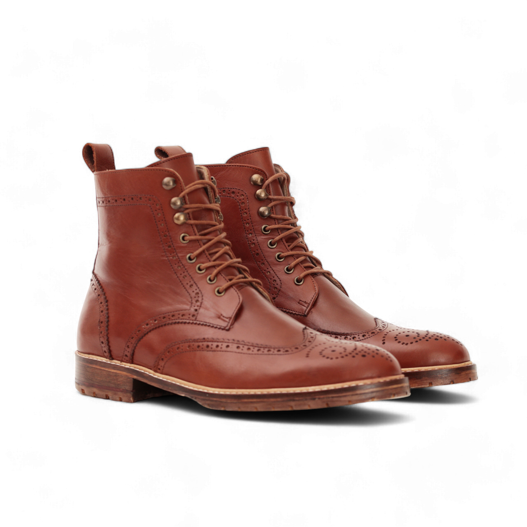 Combat Boots – Cuir lisse Tabac brogue - Ayilmas