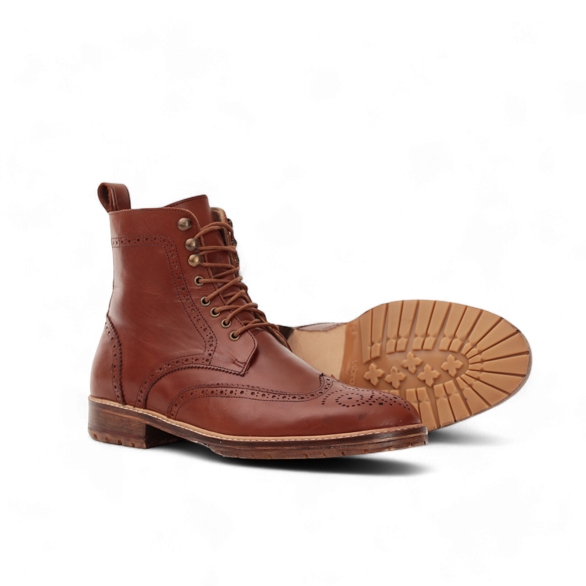 Combat Boots – Cuir lisse Tabac brogue - Ayilmas