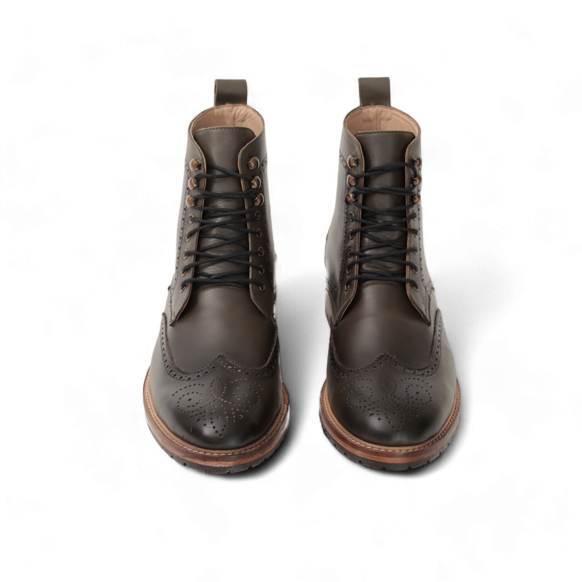 Combat Boots – Cuir lisse Vert olive brogue - Ayilmas