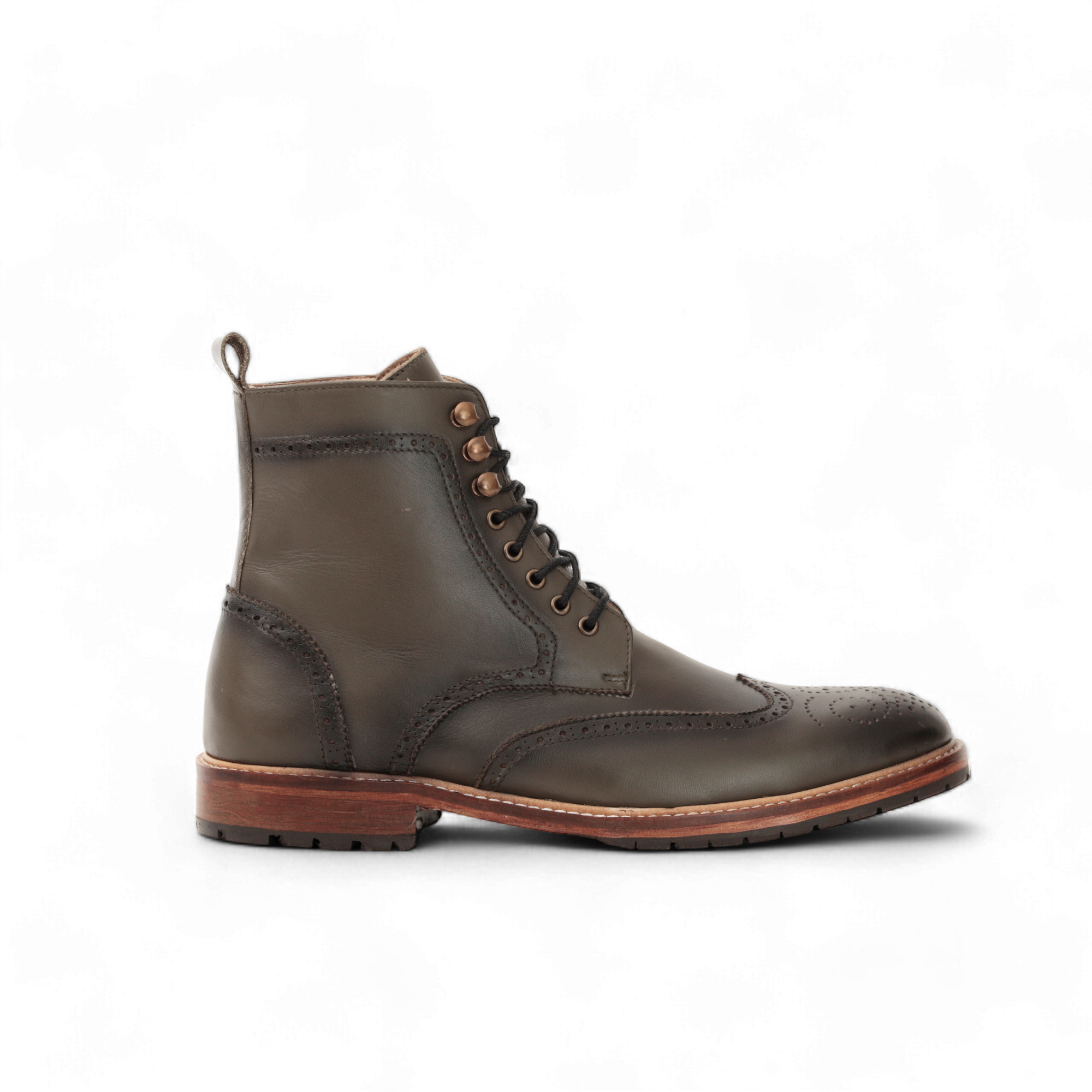 Combat Boots – Cuir lisse Vert olive brogue - Ayilmas