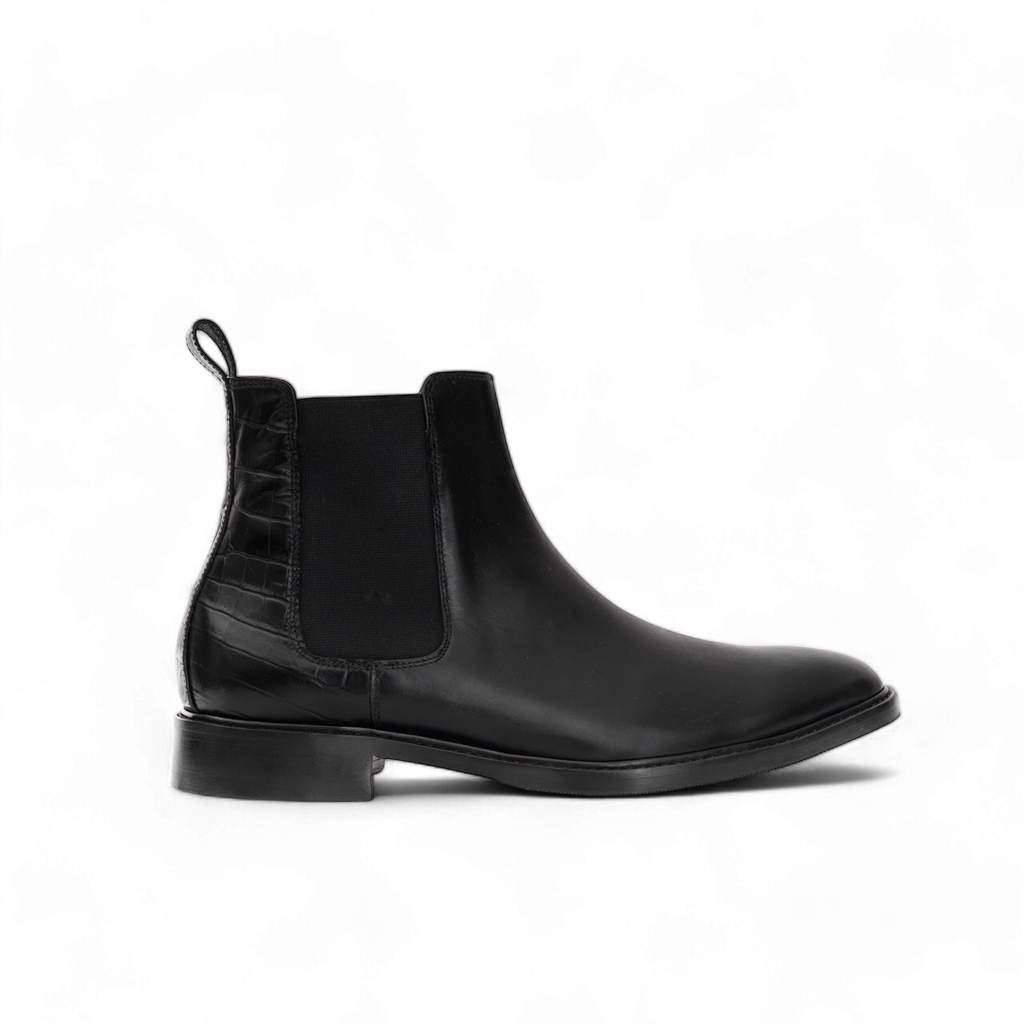 Chelsea Boots Cuir Lisse + Croco Noir | Atlas