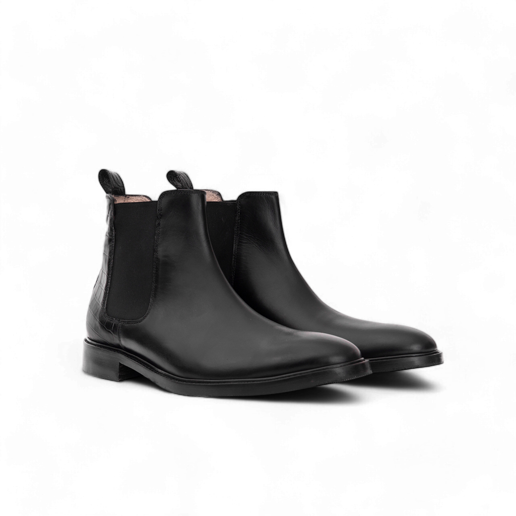 Chelsea Boots Cuir Lisse + Croco Noir | Atlas
