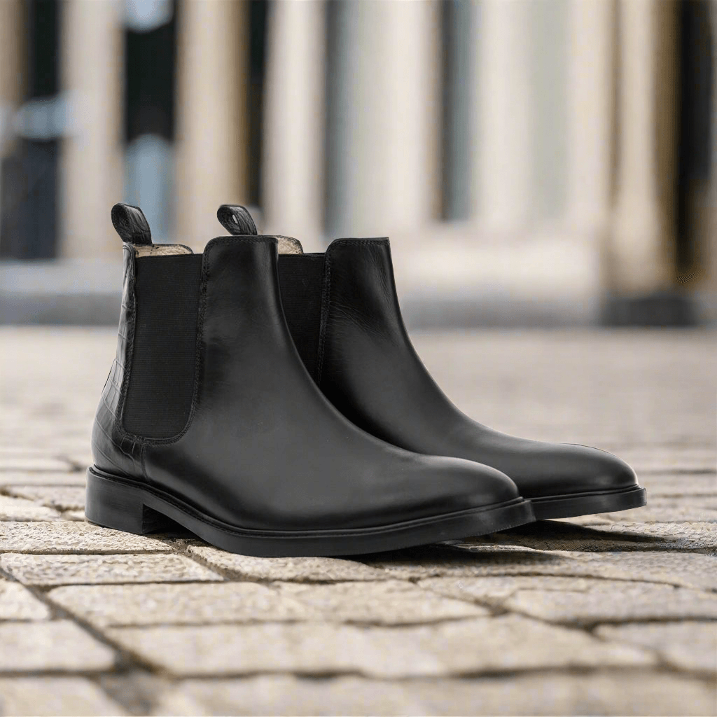 Chelsea Boots Cuir Lisse + Croco Noir | Atlas