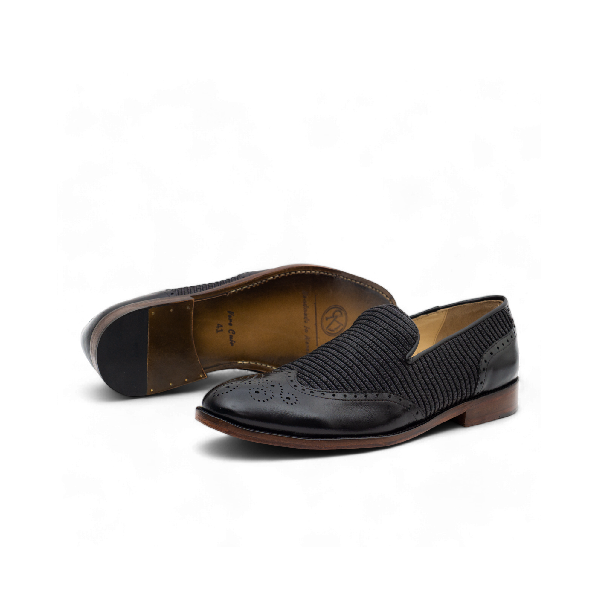 Le Mogador Moroccan Loafer – En cuir lisse + Raphia Noir