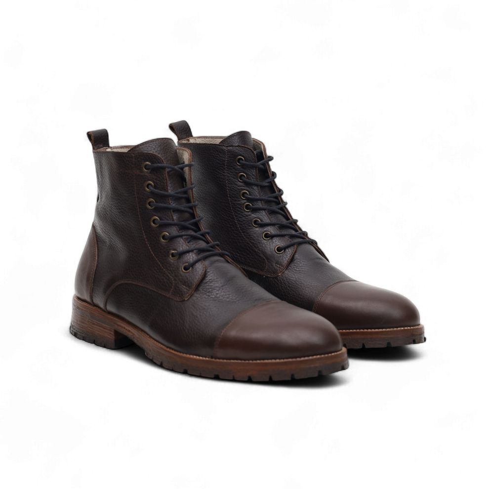 Bottines Commando – Cuir Grainé Marron foncé - Yugurten