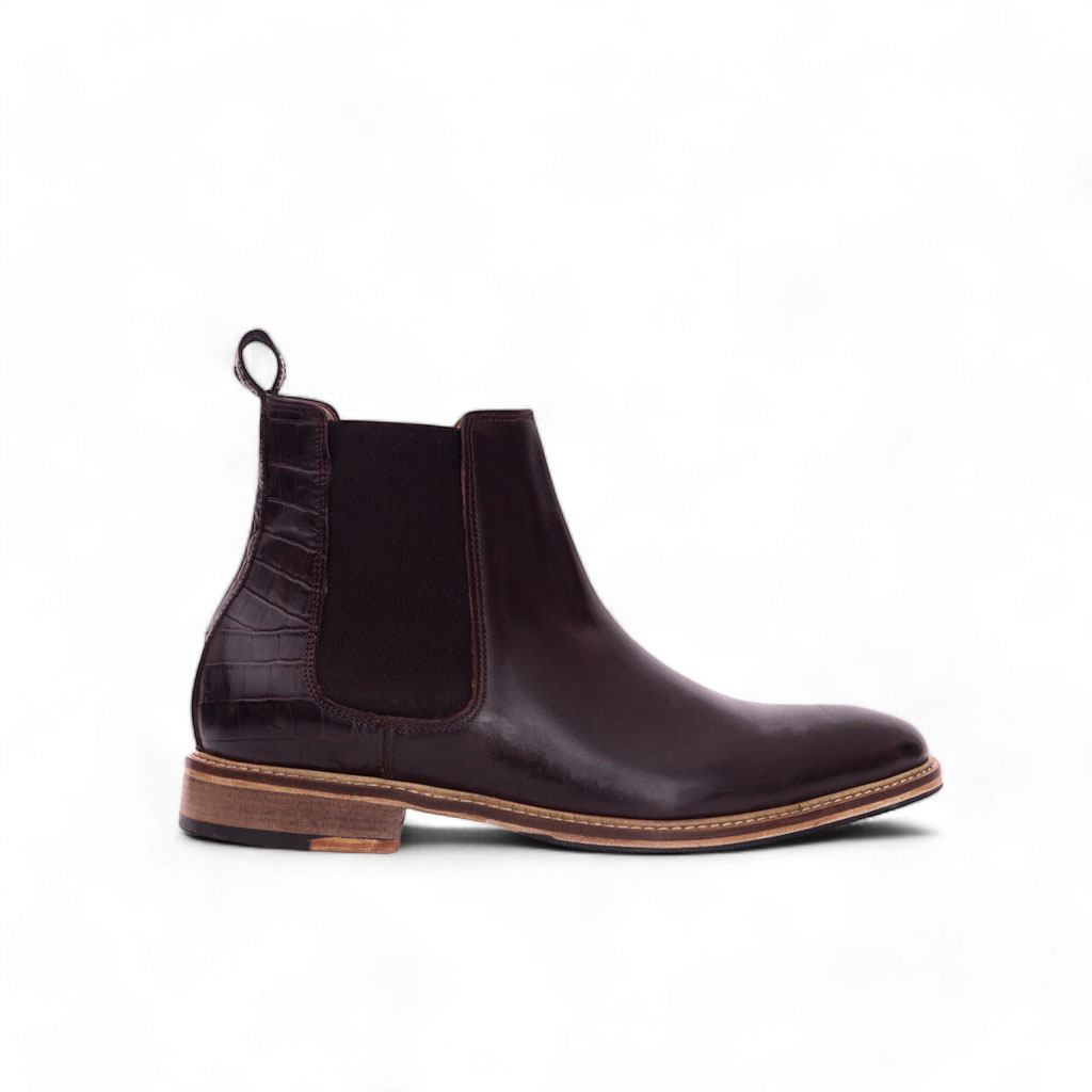 Chelsea Boots  Cuir Lisse + Croco Marron | Atlas