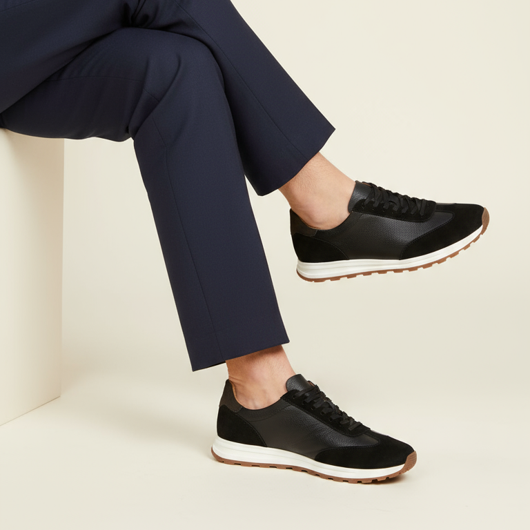 ANELLA TRAINER - Cuir et Daim Velours Noir